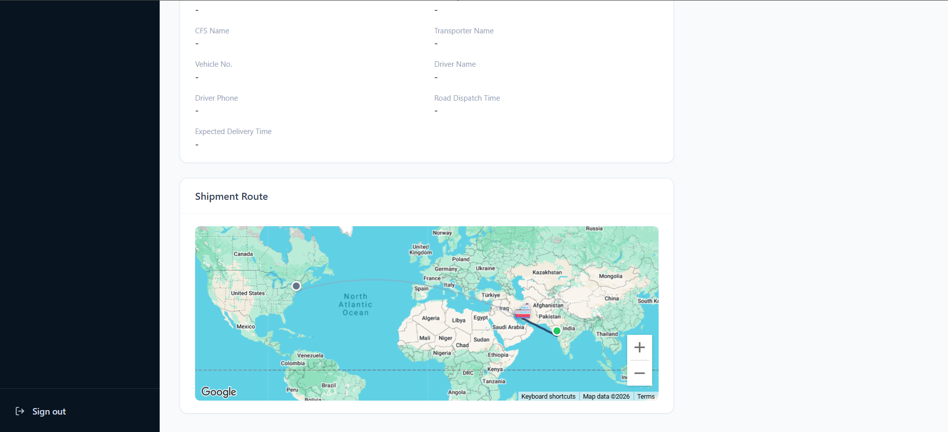 Logistics shipment route map